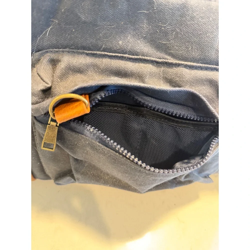 Pet Carrier Backpack Navy Canvas Faux Leather Trim Small Dog Cat Travel Bag